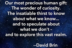 DAVID BRIN: Our most precious human gift: The wonder of curiosity. The insatiable thirst to know about what we know... and to speculate about what we don't - and to explore this vast realm.